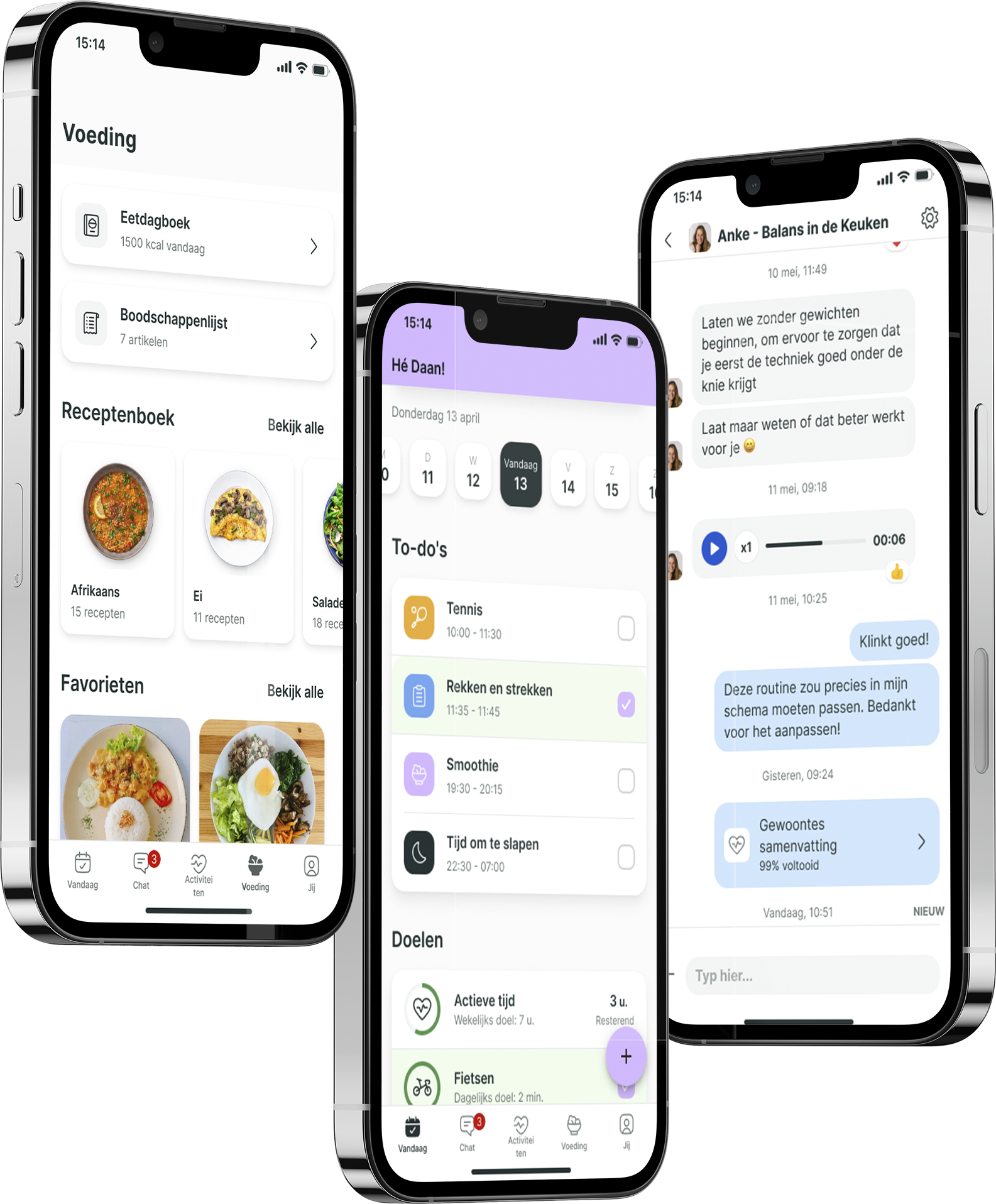 Een mockup van de coaching app die de functies laat zien.